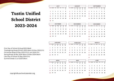 Tustin Unified Calendar